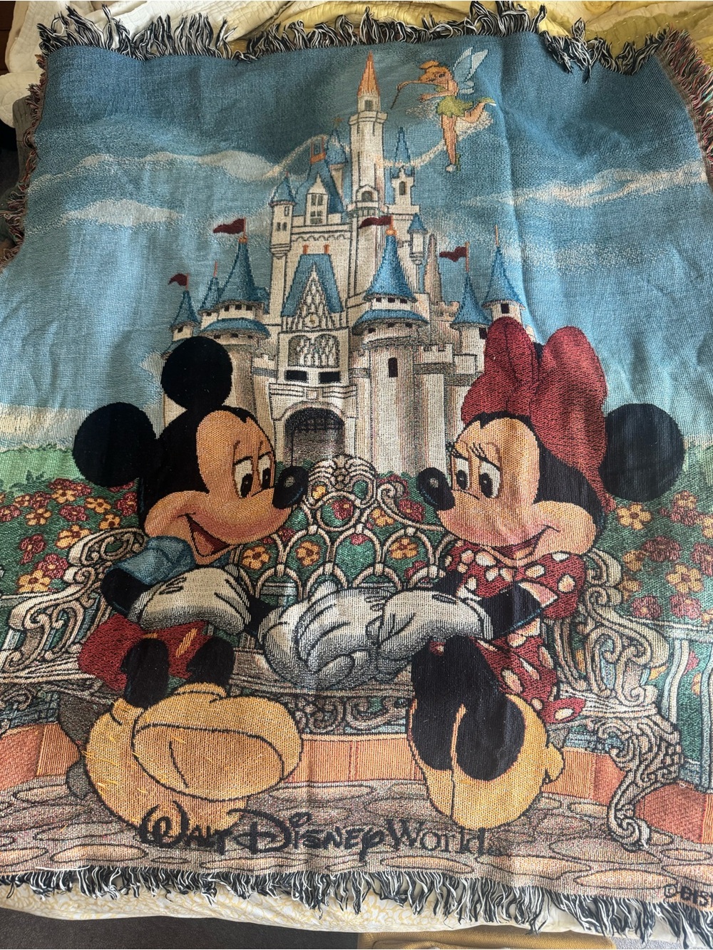 Vintage 90s walt disney world woven tapestry blanket disneyana